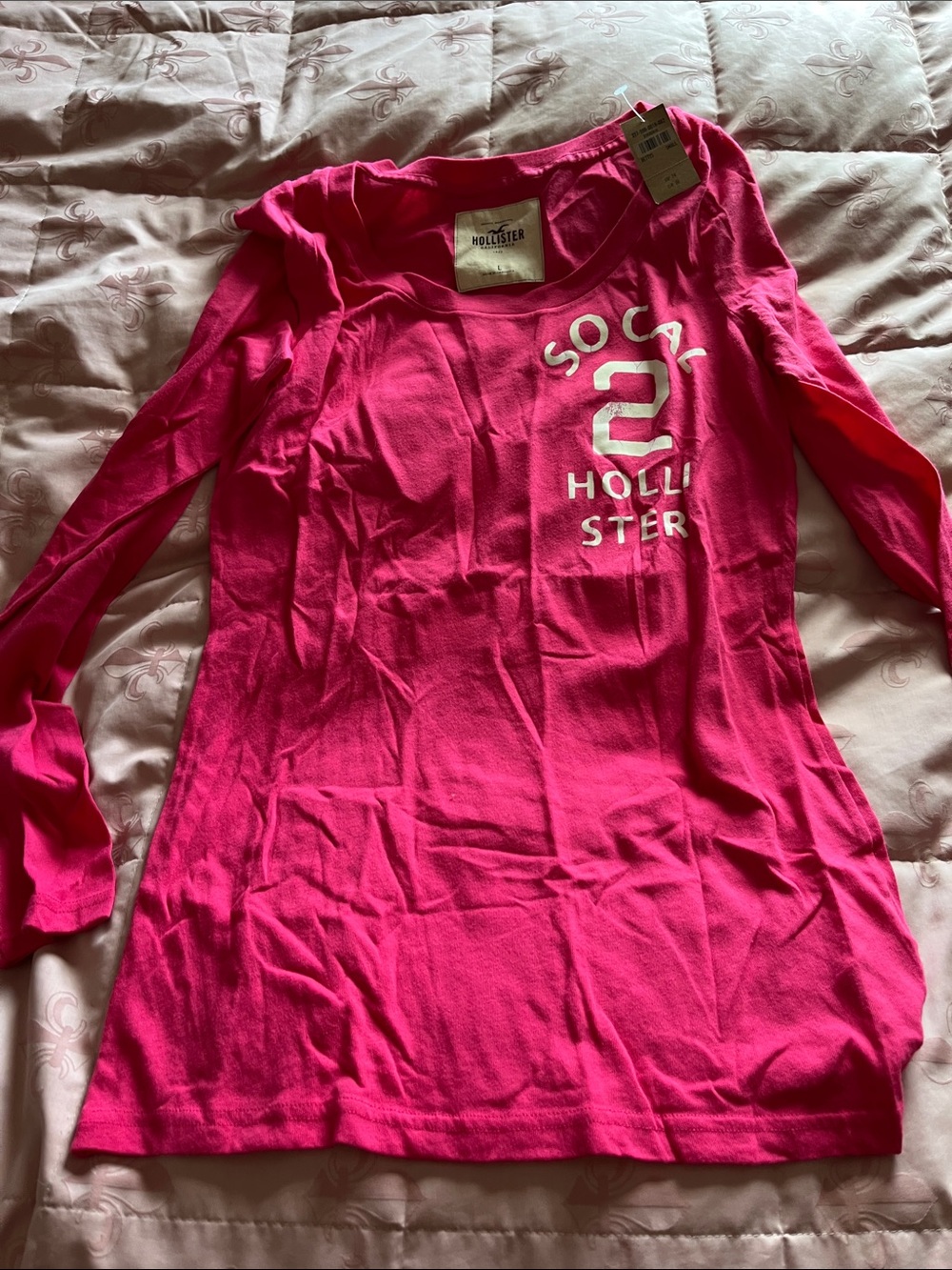 Hollister Bright Pink Long Sleeve Logo Tee